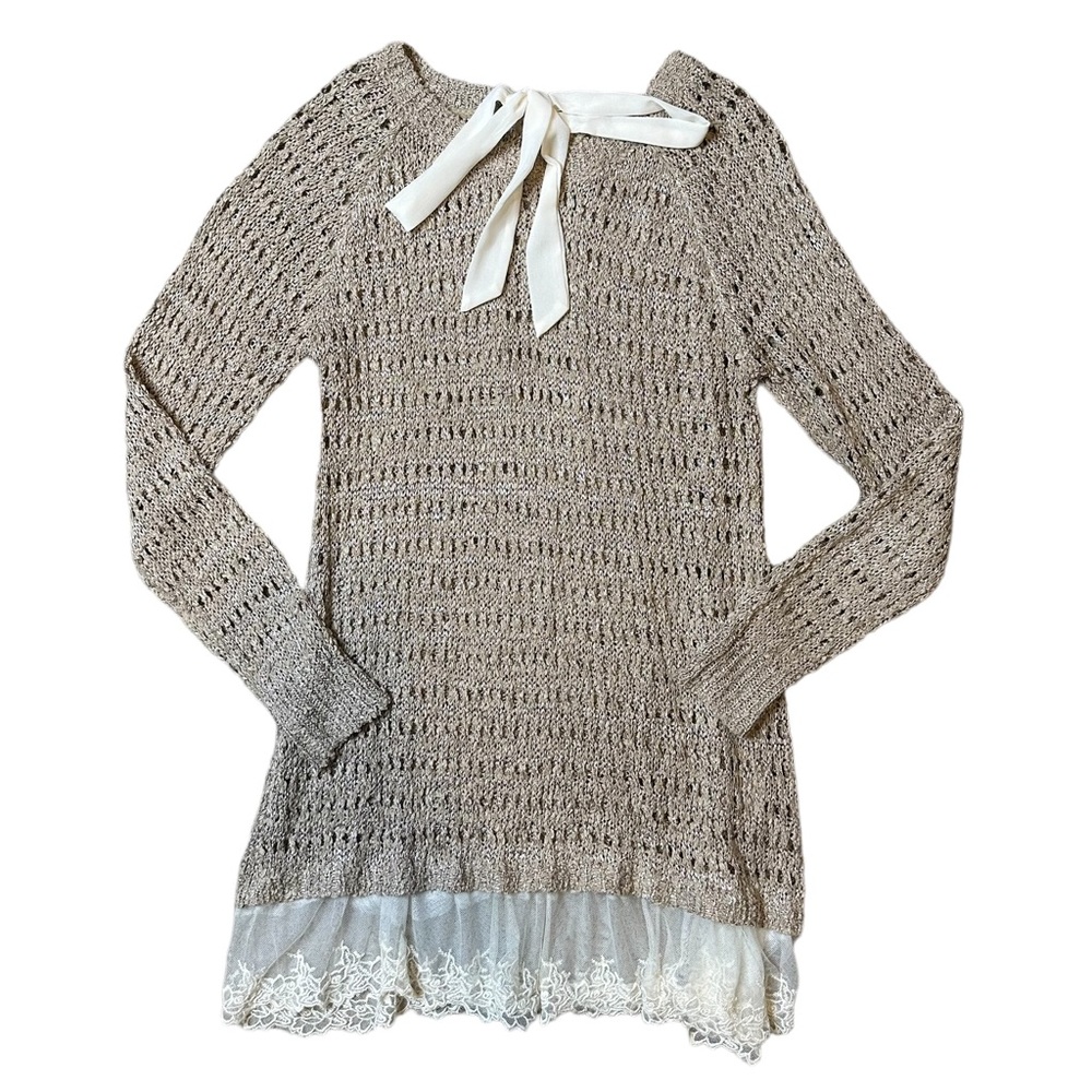 Anthropologie A’reve Layered Look Knit Tunic with Lace Detail Size Medium/Large
